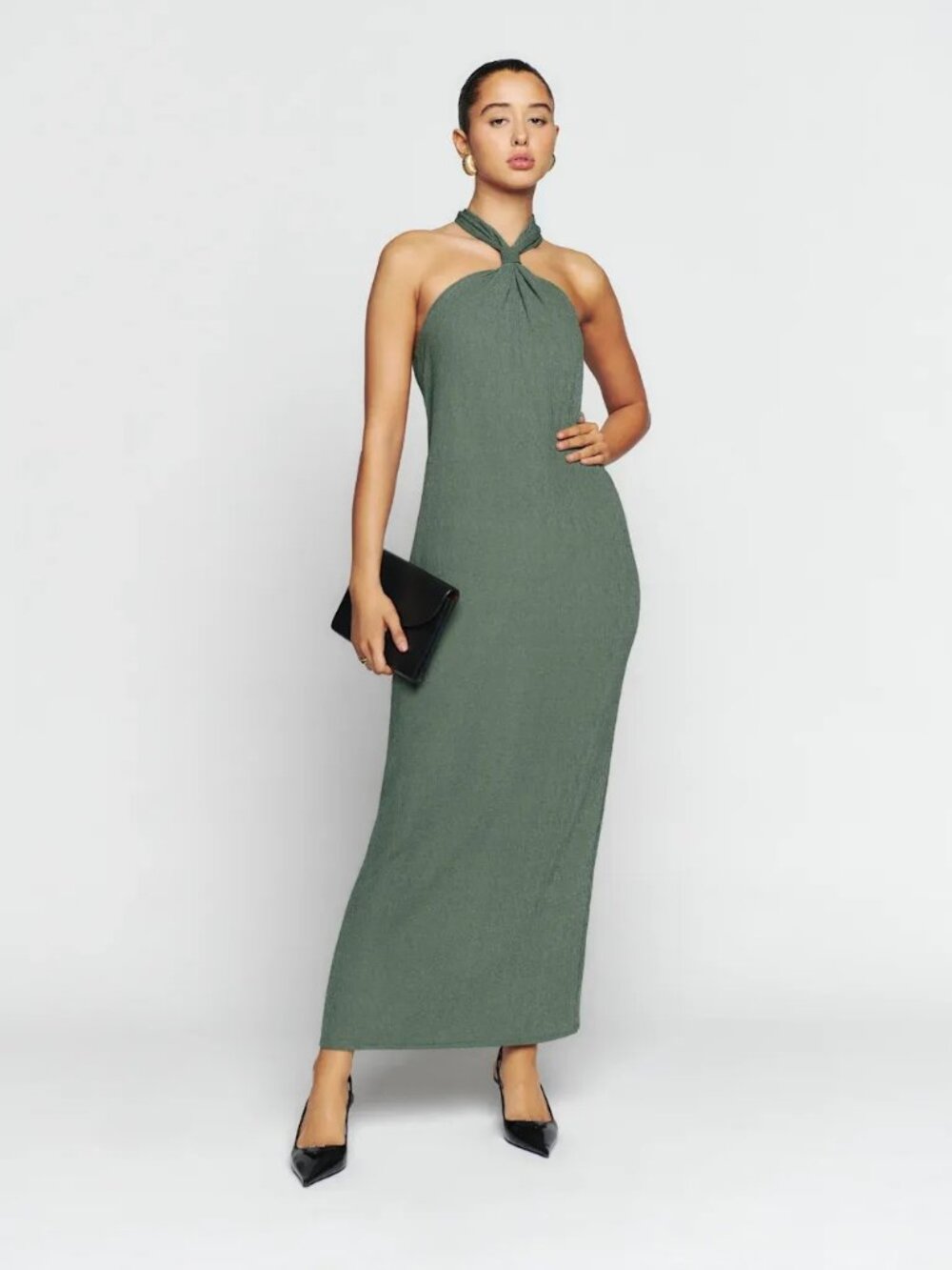 Reformation Hamilton Knit Dress Bottle Green - Size S